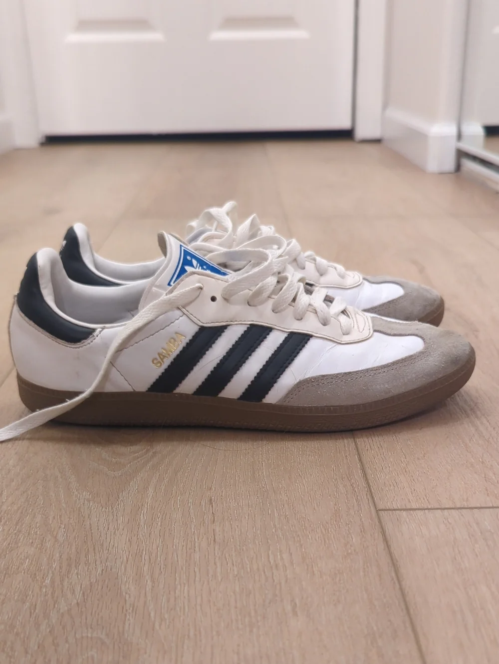 adidas Samba Leather & Suede Sneakers in White/Black